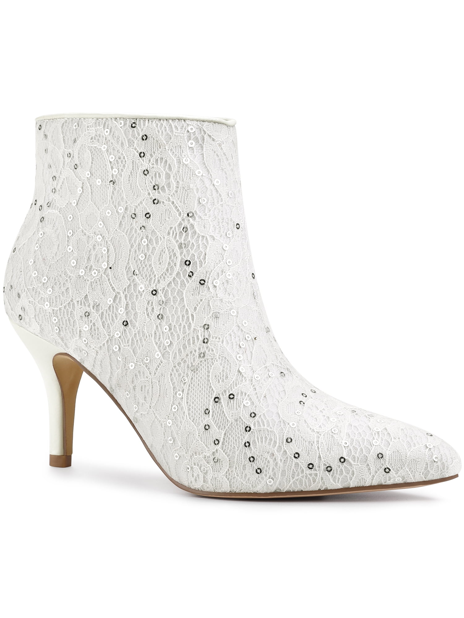 Allegra K Women's Pointed Toe Stiletto Heel Ankle Boots - Lace & Sequin Glitter Evening Boots, Side Zip - View #9