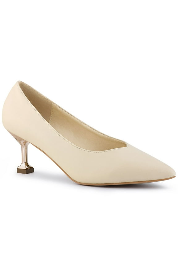 Women's Dress Pumps Pointed Toe Stiletto Heel Slip On Mid Heel Shoes Beige 8.5