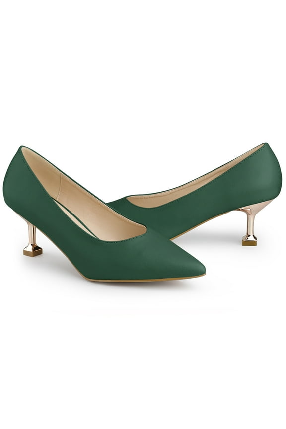Women's Dress Pumps Pointed Toe Stiletto Heel Slip On Mid Heel Shoes Dark Green 9