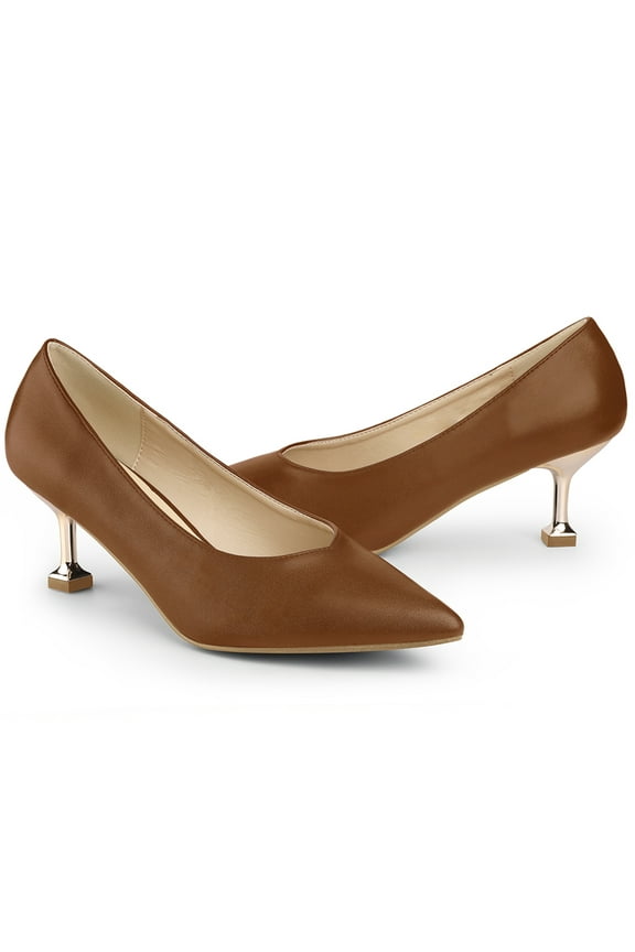 Women's Dress Pumps Pointed Toe Stiletto Heel Slip On Mid Heel Shoes Brown 8.5
