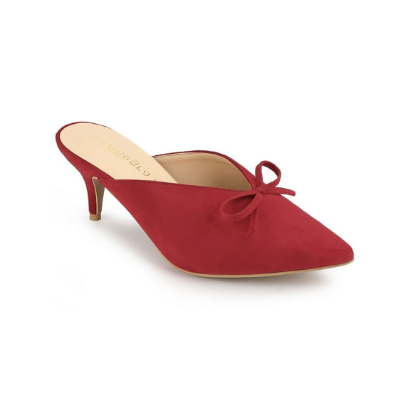 BLISSFUL STEP Women's Pointed Toe Mid Slides Heel Mules Red 6