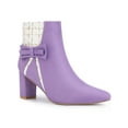 thumbnail image 1 of BLISSFUL STEP Women's Pointed Toe Plaid Block Heels Ankle Boots Purple 9, 1 of 5
