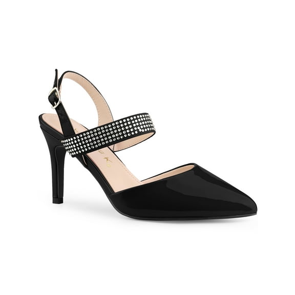 BLISSFUL STEP Women's Pointed Toe Rhines Slingback Stiletto Heel Pumps