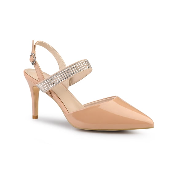 BLISSFUL STEP Women's Pointed Toe Rhines Slingback Stiletto Heel Pumps