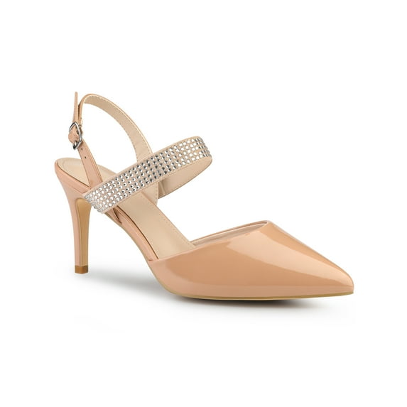 BLISSFUL STEP Women's Pointed Toe Rhines Slingback Stiletto Heel Pumps