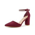 thumbnail image 1 of BLISSFUL STEP Women's Pointed Toe Rhines Ankle Strap Block Heels Pumps Burgundy 8.5, 1 of 8
