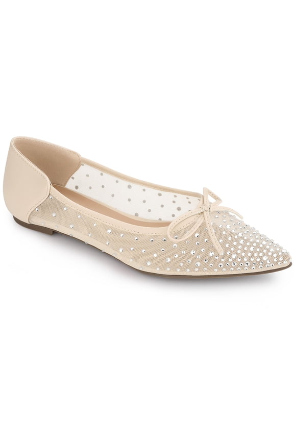 Women's Pointed Toe Rhinestone Mesh Bow Ballerina Flats