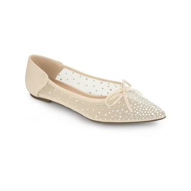 Allegra K Women's Pointed Toe Rhinestone Mesh Bow Ballerina Flats