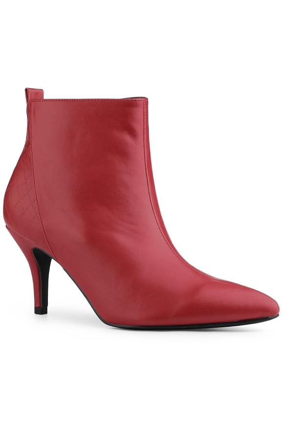 Women's Pointed Toe Side Zip Stiletto Heel Ankle Boots Red 8