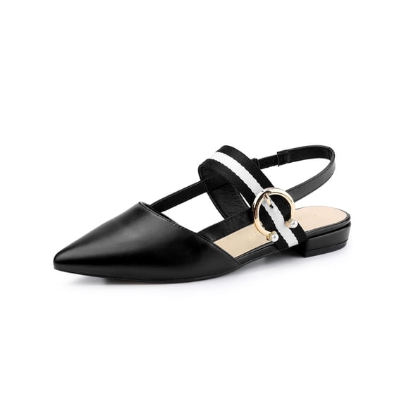 BLISSFUL STEP Women's Buckle Decor Pointed Toe Slingback Mules Black 5
