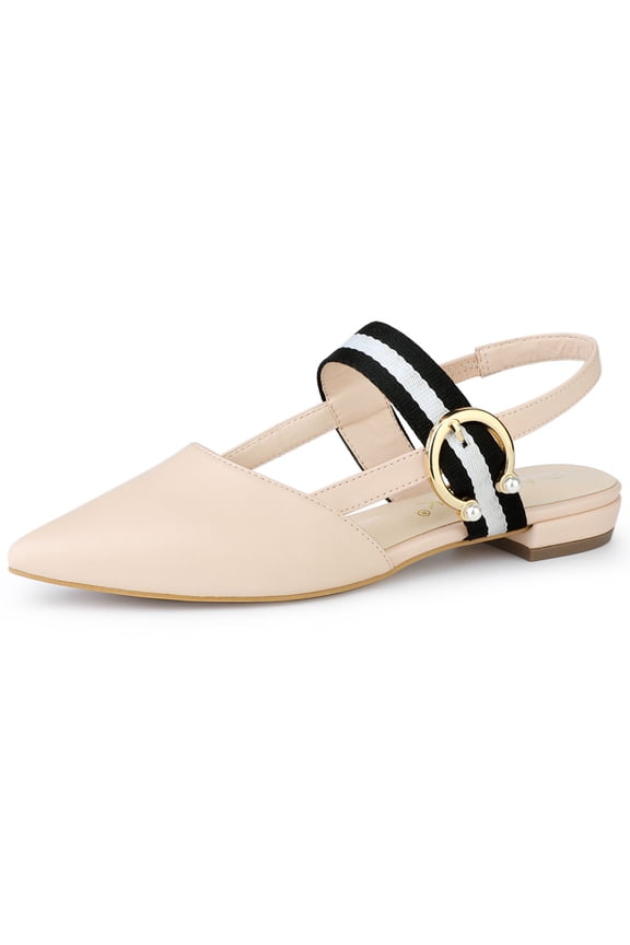 Women's Buckle Decor Pointed Toe Slingback Mules Khaki 7.5
