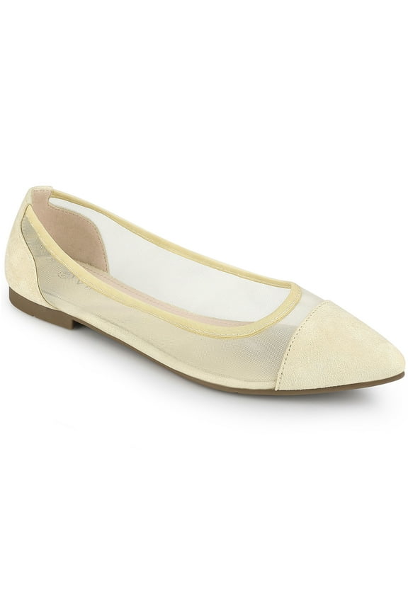 Women's Pointed Toe Slip On Mesh Flat Shoes Beige 6