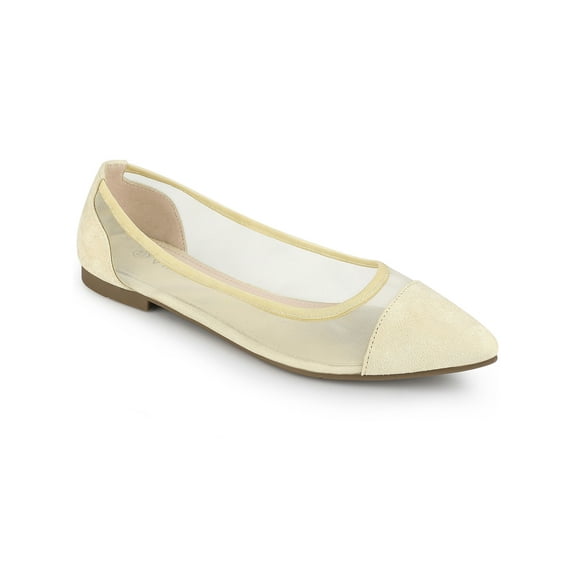 BLISSFUL STEP Women's Pointed Toe Slip On Mesh Flat Shoes Beige 6