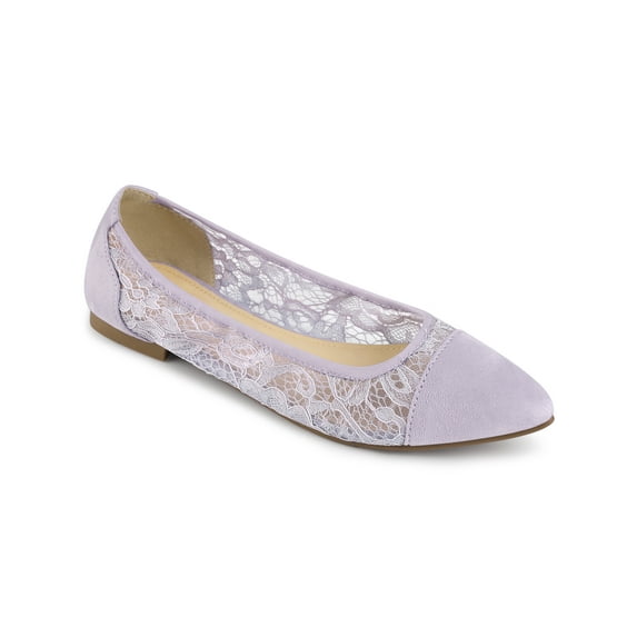 BLISSFUL STEP Women's Pointed Toe Slip On Mesh Flat Shoes Purple Flower 7.5