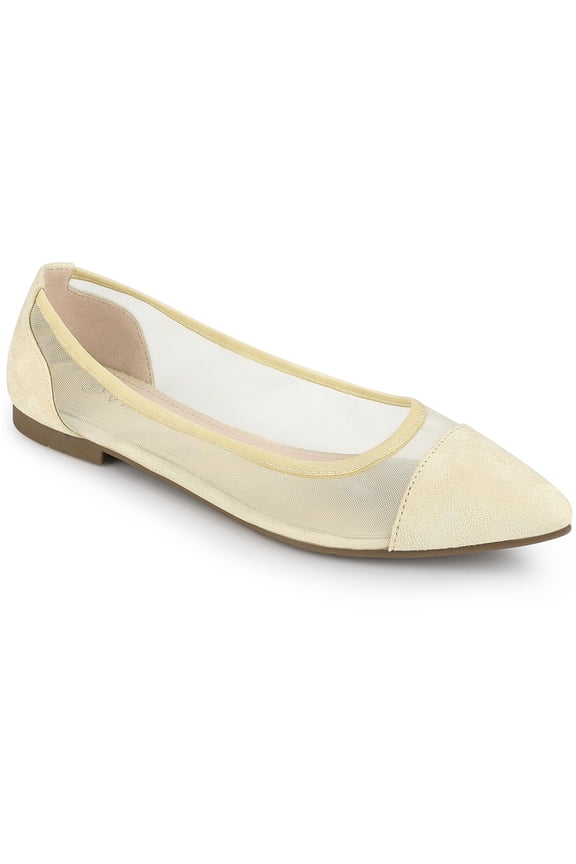 Women's Pointed Toe Slip On Mesh Flat Shoes Beige 7.5