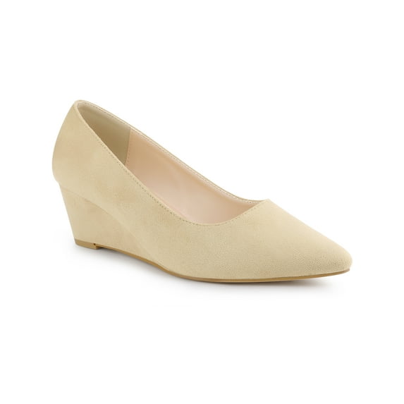 BLISSFUL STEP Women's Pointed Toe Slip on Wedge Heel Pumps