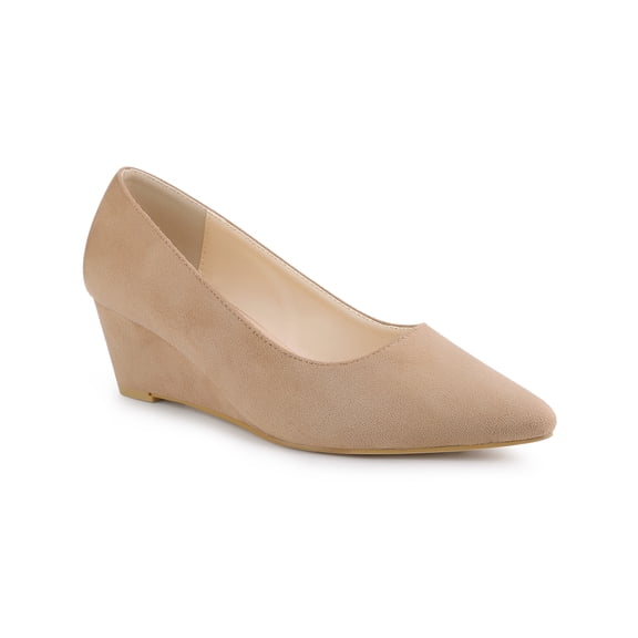 BLISSFUL STEP Women's Pointed Toe Slip on Wedge Heel Pumps Khaki 10