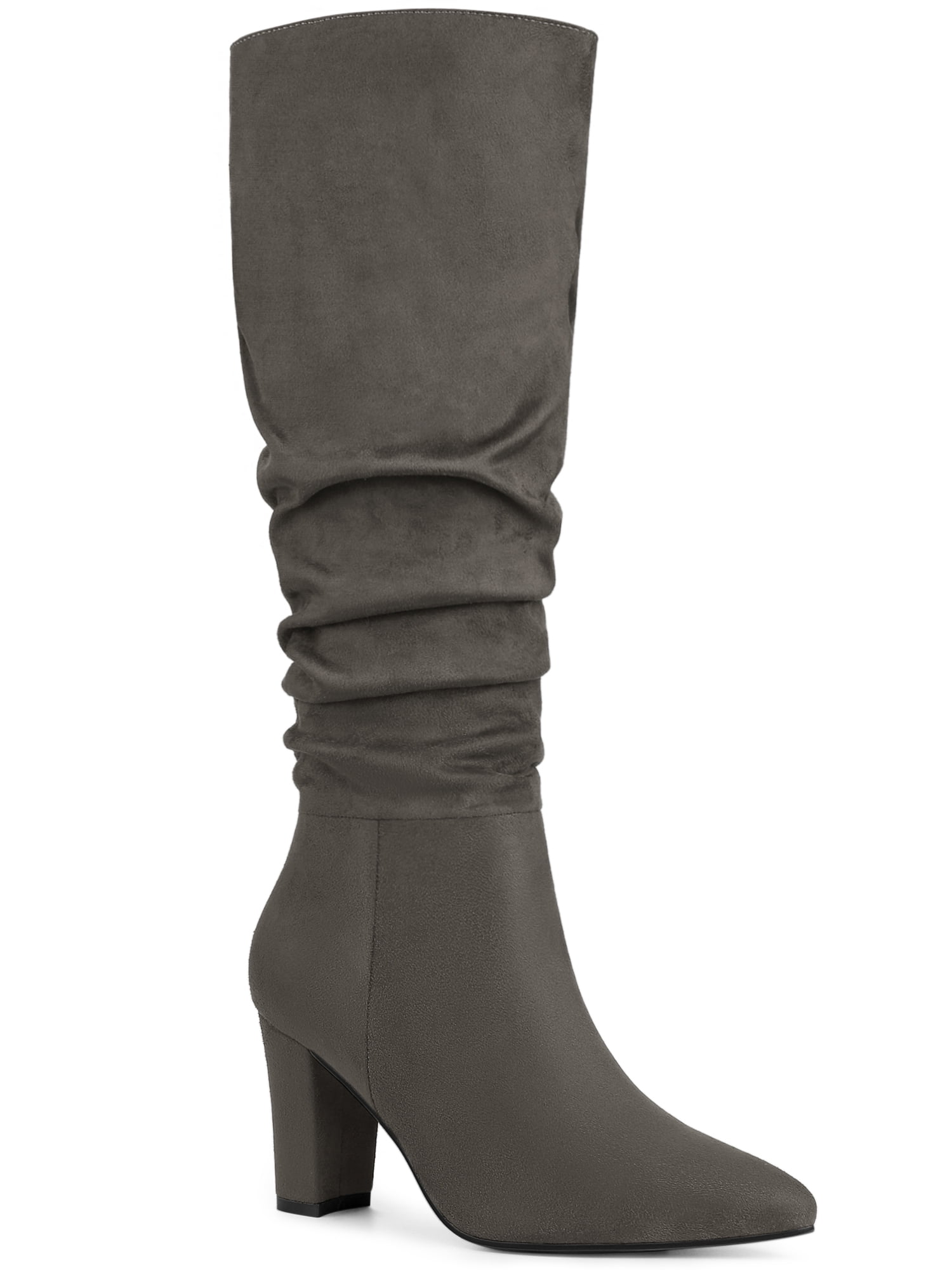 Allegra K Women's Pointed Toe Slouch Chunky Heel Knee High Boots ...