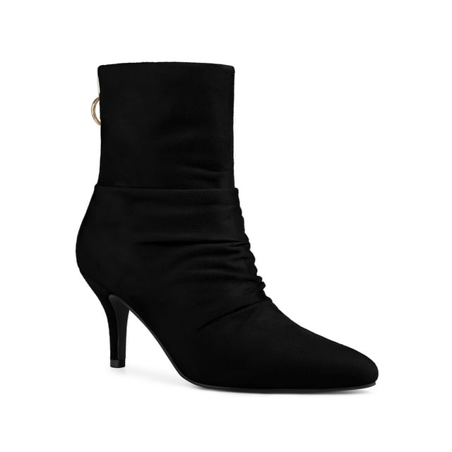 Allegra K Women's Pointed Toe Slouched Stiletto Heel Ankle Boots Black 7