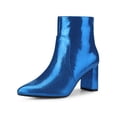 thumbnail image 1 of BLISSFUL STEP Women's Ankle Boots Pointed Toe Snake Print Block Heel Ankle Boots Royal Blue 8, 1 of 6