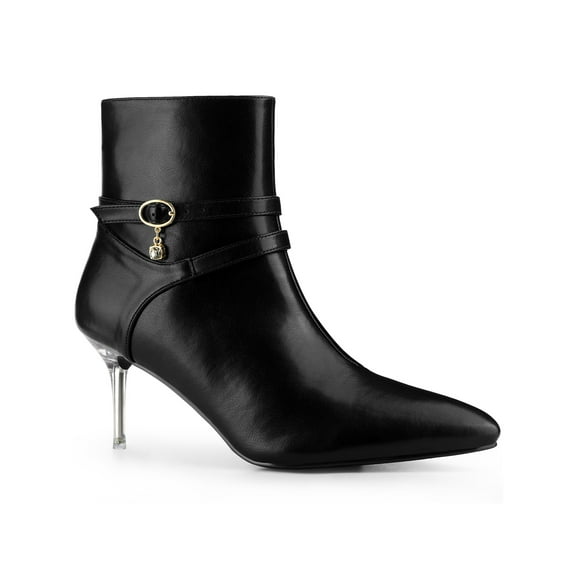 BLISSFUL STEP Women's Pointed Toe Stiletto Clear Heels Ankle Boots Black 10