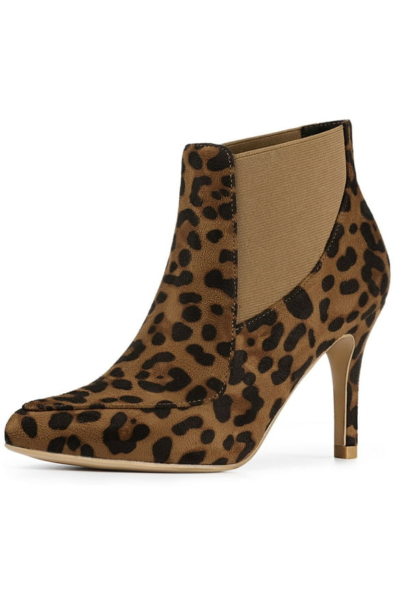Women's Pointed Toe Stiletto Heel Chelsea Boots Leopard 8