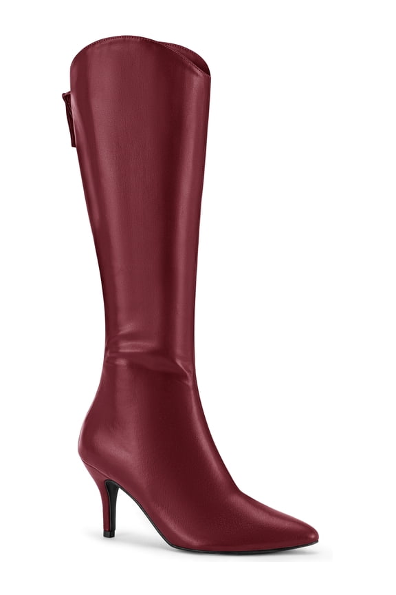 Women's Pointed Toe Stiletto Heel Knee High Boots Burgundy 10