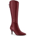 thumbnail image 1 of BLISSFUL STEP Women's Pointed Toe Stiletto Heel Knee High Boots Burgundy 9, 1 of 7