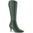 thumbnail image 1 of BLISSFUL STEP Women's Pointed Toe Stiletto Heel Knee High Boots Dark Green 6, 1 of 7