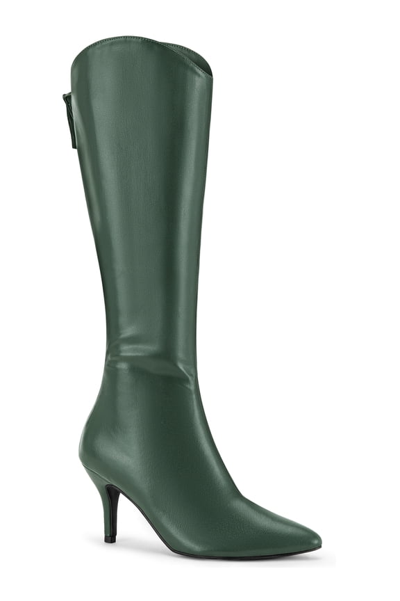 Women's Pointed Toe Stiletto Heel Knee High Boots Dark Green 8