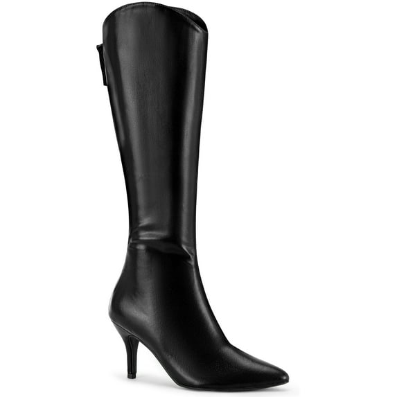 BLISSFUL STEP Women's Pointed Toe Stiletto Heel Knee High Boots Black 8