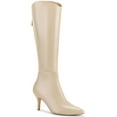 thumbnail image 1 of BLISSFUL STEP Women's Pointed Toe Stiletto Heel Knee High Boots Beige 7, 1 of 7