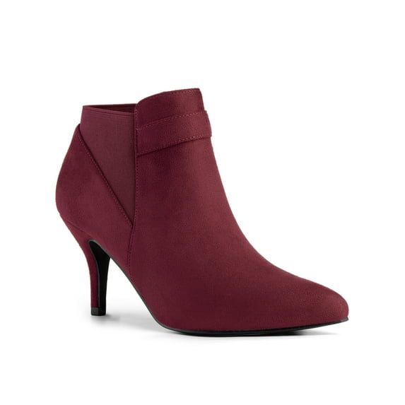 BLISSFUL STEP Women's Pointed Toe Stiletto Heels Chelsea Ankle Booties Burgundy 5.5