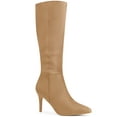 thumbnail image 1 of BLISSFUL STEP Women's Pointed Toe Stiletto Heels Knee High Boots Khaki 8, 1 of 7