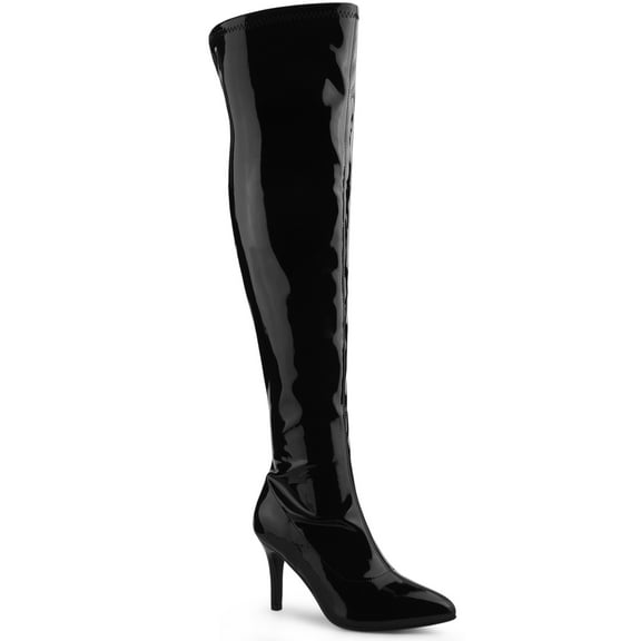 BLISSFUL STEP Women's Boots Thigh High Patent Leather Stiletto Heel Pointed Toe Zipper Boots Black 8
