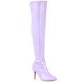 thumbnail image 1 of BLISSFUL STEP Women's Boots Thigh High Patent Leather Stiletto Heel Pointed Toe Zipper Boots Purple 6.5, 1 of 7