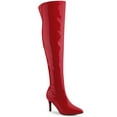 thumbnail image 1 of BLISSFUL STEP Women's Boots Thigh High Patent Leather Stiletto Heel Pointed Toe Zipper Boots Red 7, 1 of 7
