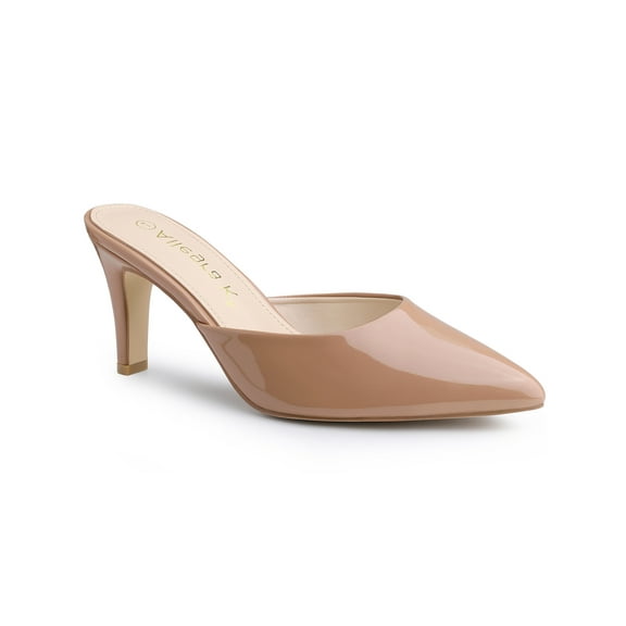 BLISSFUL STEP Women's Pointed Toe Stiletto Heels Slide Mules Nude 8
