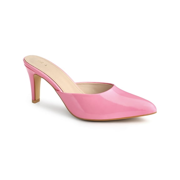 BLISSFUL STEP Women's Pointed Toe Stiletto Heels Slide Mules Pink 9