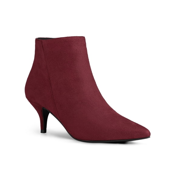 BLISSFUL STEP Women's Ankle Boots Kitten Heel Pointed Toe Side Zip Faux Suede Boots Burgundy 7