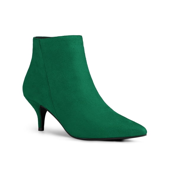 BLISSFUL STEP Women's Ankle Boots Kitten Heel Pointed Toe Side Zip Faux Suede Boots Emerald Green 8