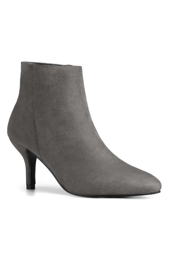 Women's Ankle Boots Kitten Heel Pointed Toe Side Zip Faux Suede Boots Grey 9.5
