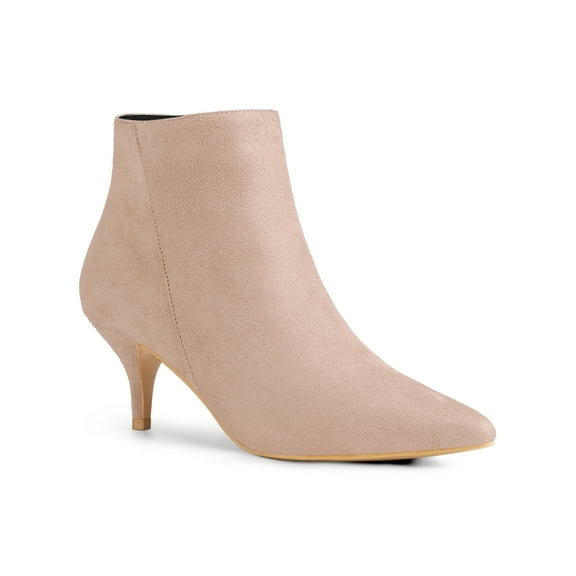BLISSFUL STEP Women's Ankle Boots Kitten Heel Pointed Toe Side Zip Faux Suede Boots Nude 8