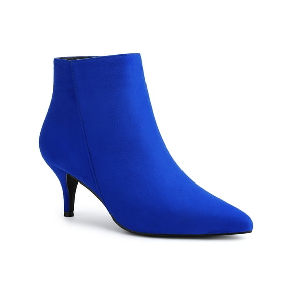 BLISSFUL STEP Women's Ankle Boots Kitten Heel Pointed Toe Side Zip Faux Suede Boots Royal Blue 7