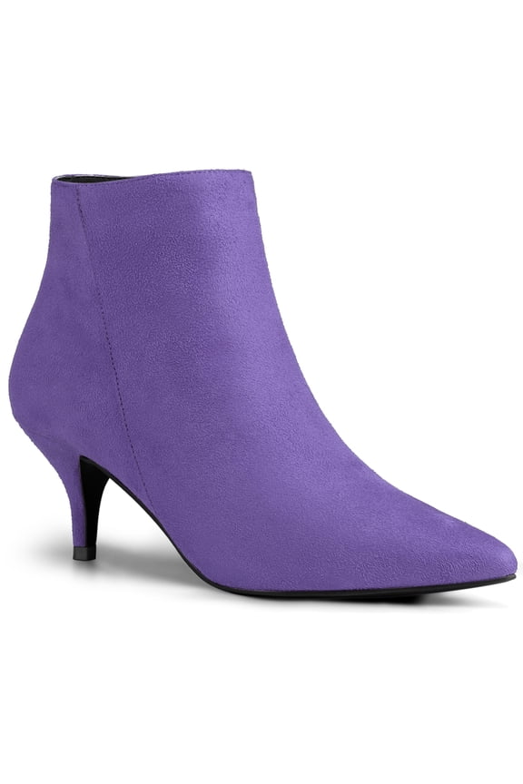 Women's Ankle Boots Kitten Heel Pointed Toe Side Zip Faux Suede Boots Deep Purple 6.5