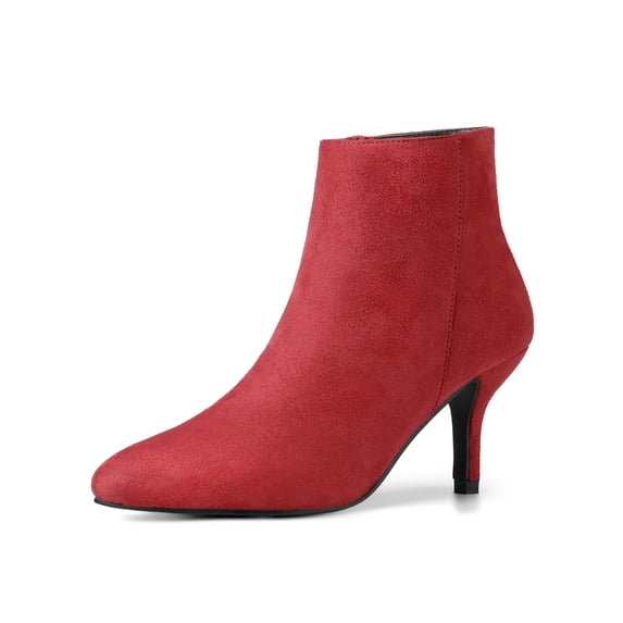 BLISSFUL STEP Women's Pointed Toe Zip Stiletto Ankle Boots Reds 5.5
