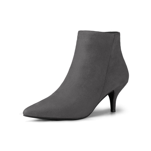 BLISSFUL STEP Women's Ankle Boots Kitten Heel Pointed Toe Side Zip Faux Suede Boots Greys 9