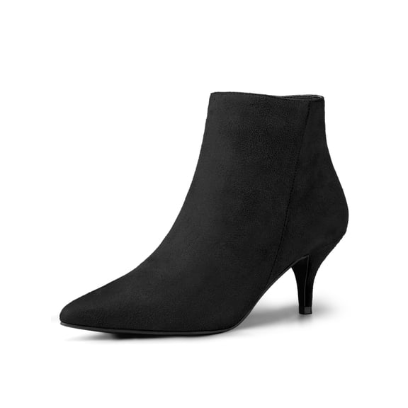 BLISSFUL STEP Women's Ankle Boots Kitten Heel Pointed Toe Side Zip Faux Suede Boots Black 9