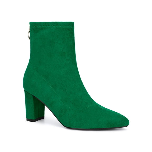 BLISSFUL STEP Women's Ankle Boots  Plaid Pointed Toe Block Heel Back Zipper Booties Emerald Green 9