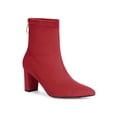 thumbnail image 1 of BLISSFUL STEP Women's Ankle Boots  Plaid Pointed Toe Block Heel Back Zipper Booties Red 6, 1 of 8